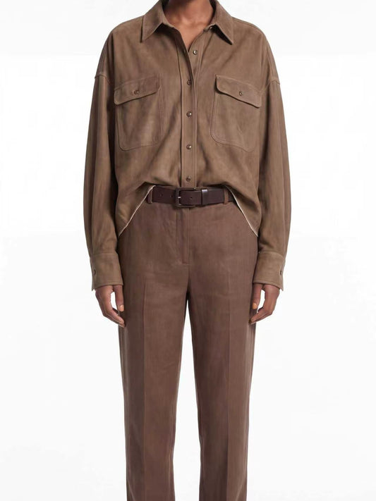 CARAMEL BROWN COLLARED SHIRT