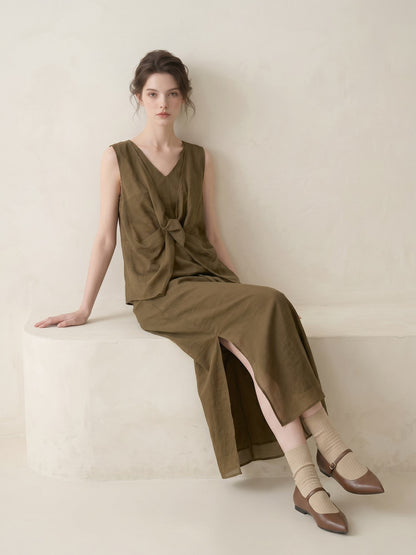KHAKI BROWN HIGH WAIST SKIRT