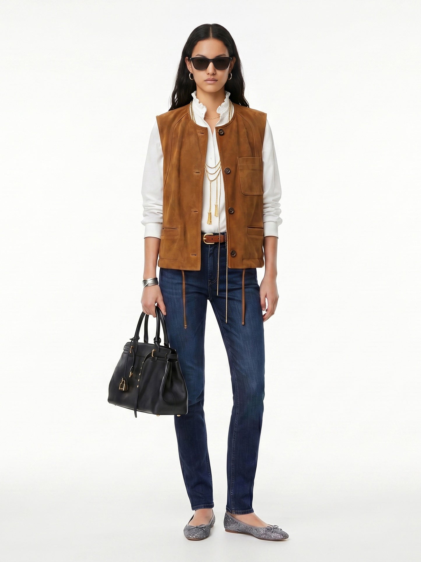 SUEDE CREW NECK UTILITY WAISTCOAT