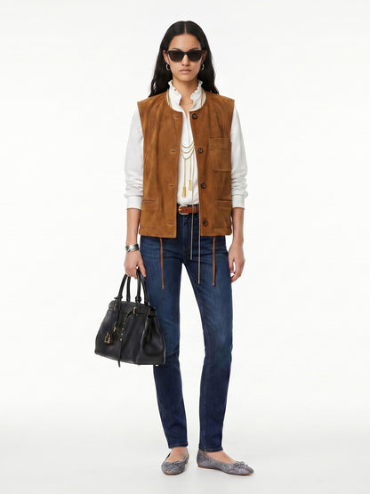 SUEDE CREW NECK UTILITY WAISTCOAT