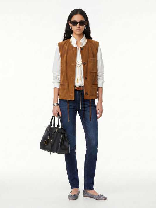 SUEDE CREW NECK UTILITY WAISTCOAT