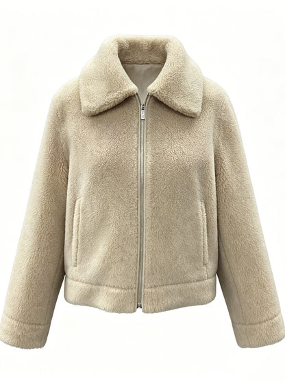 LAPEL ZIP-UP SHORT FLUFFY COAT