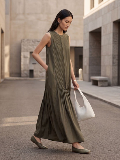 OLIVE GREEN TEXTURED SLEEVELESS JUMPSUIT